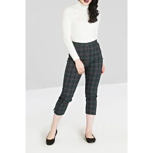 Hell Bunny Peebles Cigarette Trousers Crop Pant Green Tartan Plaid Alternative